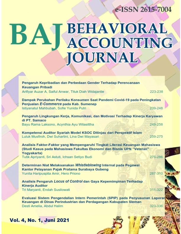 					View Vol. 4 No. 1 (2021): Behavioral Accounting Journal
				