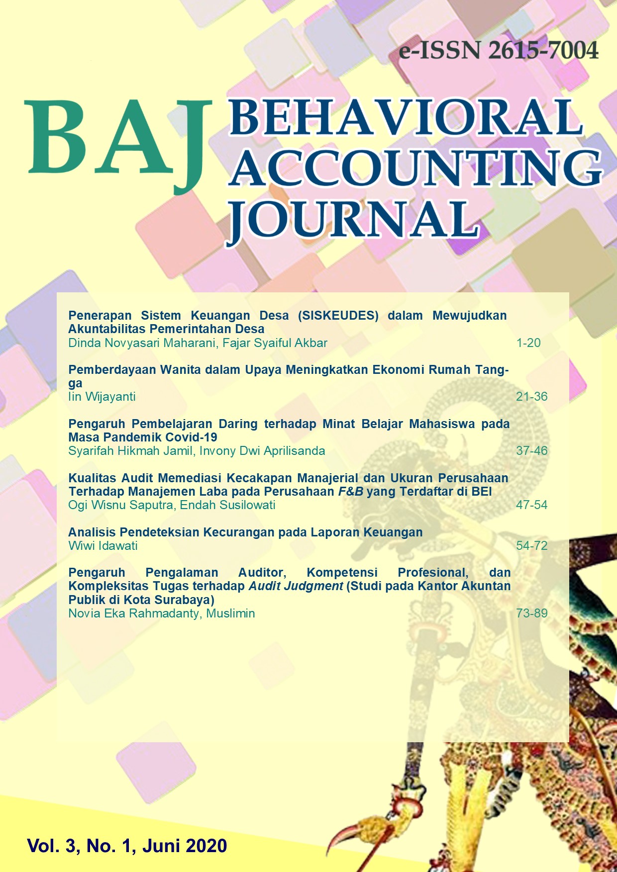 					View Vol. 3 No. 1 (2020): Behavioral Accounting Journal
				