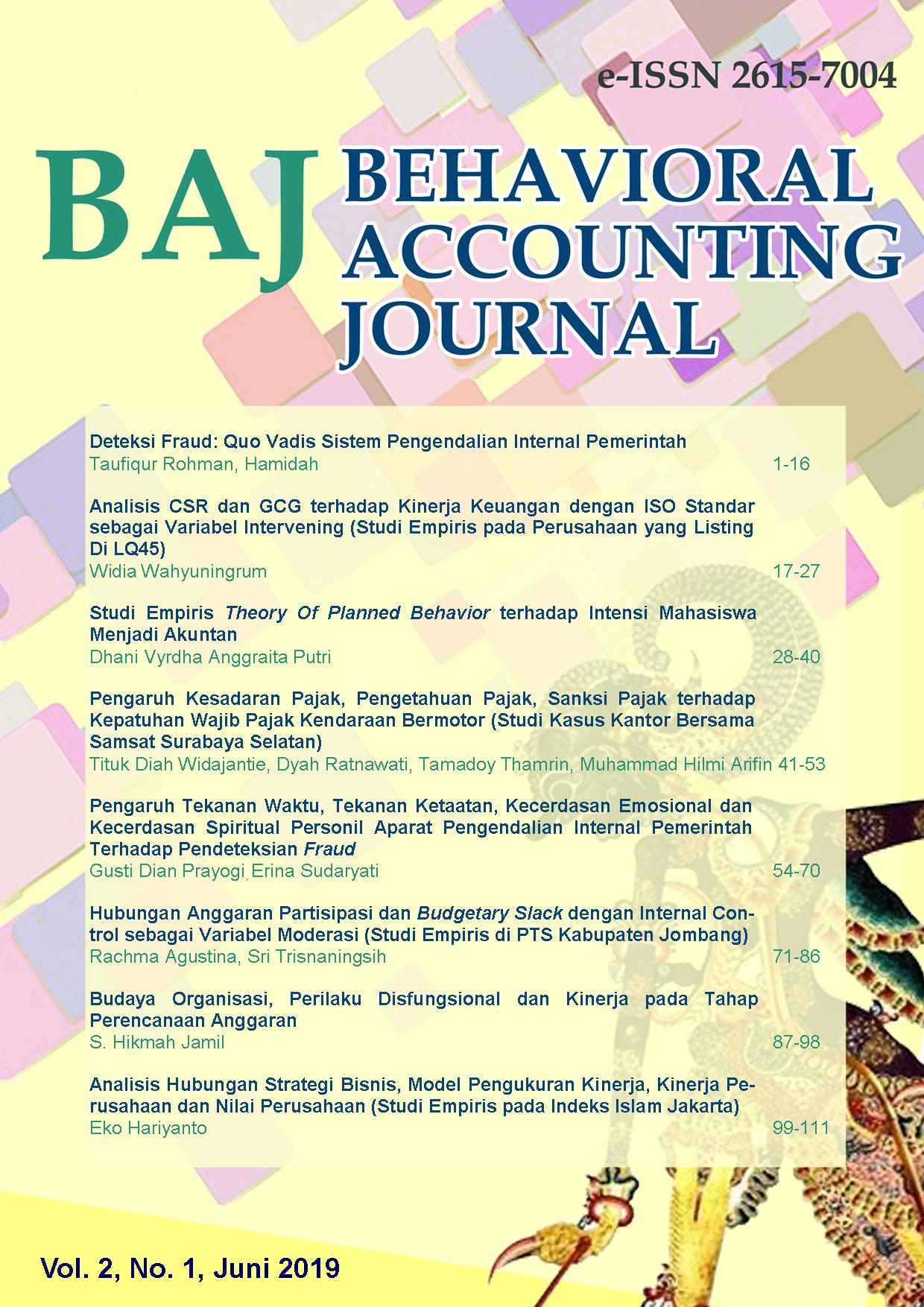 					View Vol. 2 No. 1 (2019): Behavioral Accounting Journal
				
